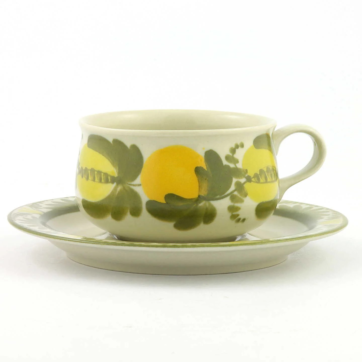 Arabia Studio 1960年代绿黄色手绘茶杯